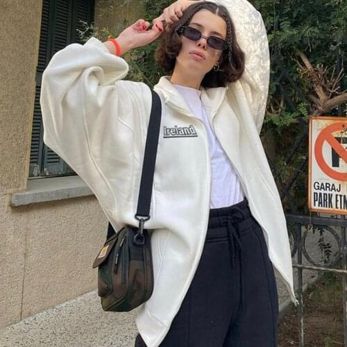 Letter Embroidery Coat Women Hoodies Harajuku Streetwear Turtleneck Zipper Sweatshirts Femme Vintage Casual Cotton Tops 2021