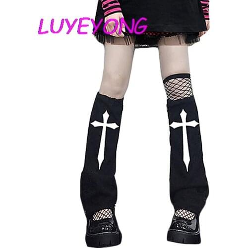 Lady Hipster Black White Calf-length Jk Streetwear Contrast Color Hip-hop Sock Punk Cool Cross Sword Printed Leg Warmer 2021