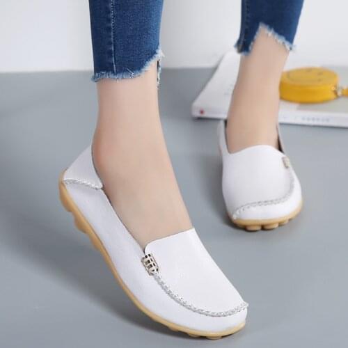 Women Genuine Leather Flat Shoes Beef Tendon Bottom Platform Loafers 2021 Slip on Shoes Ladies Twenty Colors Female Footwear