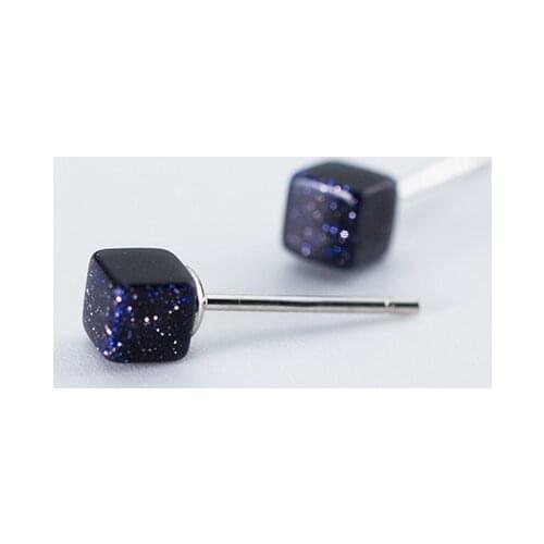 MloveAcc 100% 925 Sterling Silver Lucky Blue Sandstone Stone Stud Earrings for Women Girls Sterling Silver Jewelry