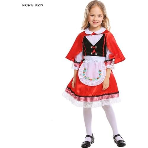 S-XL Girls Halloween Little Red Riding Hood Costume Kids Children Anime Cosplay Carnival Purim Stage play Masquerade party dress
