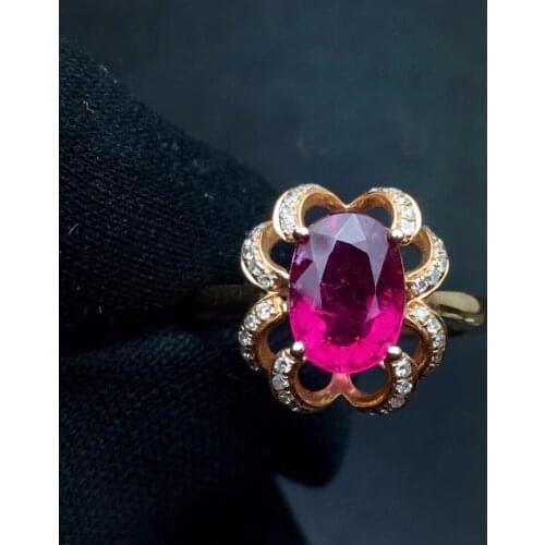 Rubilite Tourmaline Ring 2.3ct Pure 18 K Gold Jewel Natural Rubi Tourmaline Gemstones Diamonds Female Rings for Women Fine Ring
