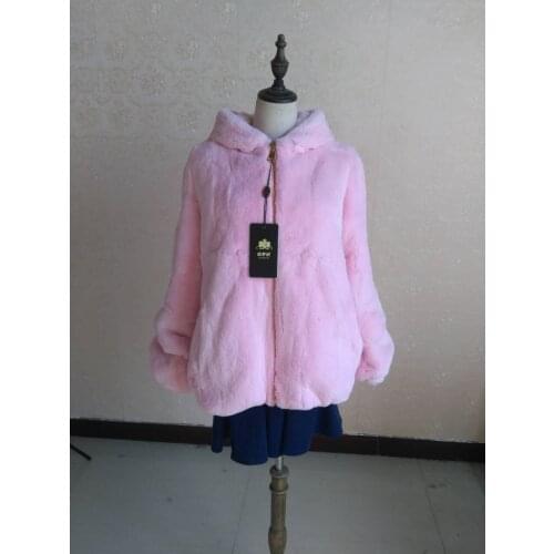 Women Winter Coat Zipper Genuine Rex Rabbits Fur Coats Hooded Natural Fur Overcoat Real Fur Fashion Warm Jackets For Female