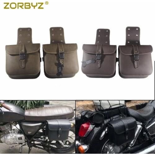 ZORBYZ 1 Pair Retro Faux Leather Saddlebag Saddle Side Tool Bags Panniers For Harley Honda Kawasaki Custom