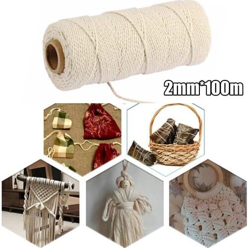 1 Roll X Cotton Twine 16 X 4.5cm 2mm 200M Beige Cotton Twisted Cord Rope Craft Macrame Artisan String Natural