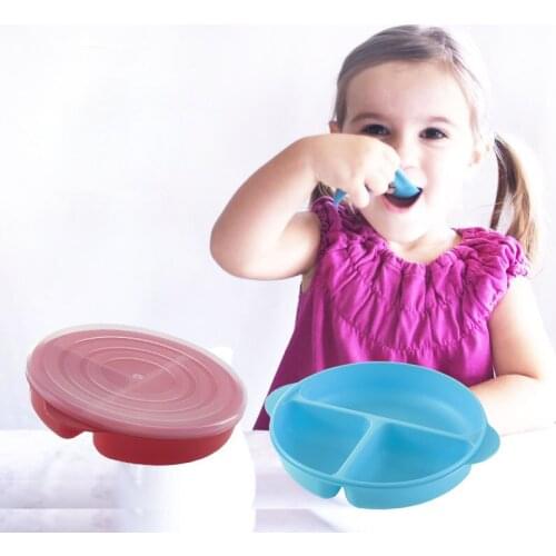 1Pcs Kids Tableware Baby Feeding Bowl Dishes Anti-Fall High-capacity Divided Plate With Cover Baby Training Bowl Separated Food