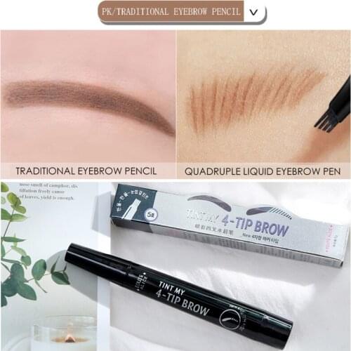 1Pc Eyebrow Makeup Four Fork Tip Sketch Ink Liquid Pigment Eye Brow Pen Waterproof Tattoo Lasting Professional Cosmetics TSLM2