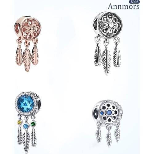 1PC 925 Sterling Silver Feather Tassel Charm for Pendant Elegant Jewelry Bracelet Necklace Fine Beads Women Mother Charm Jewelry