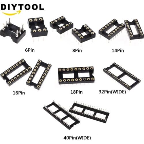 10pcs Round Hole 6 8 14 16 18 32 40 Pins 2.54MM DIP DIP 6 8 14 16 18 32 40 Pin IC Sockets Adaptor Solder Type IC Connector