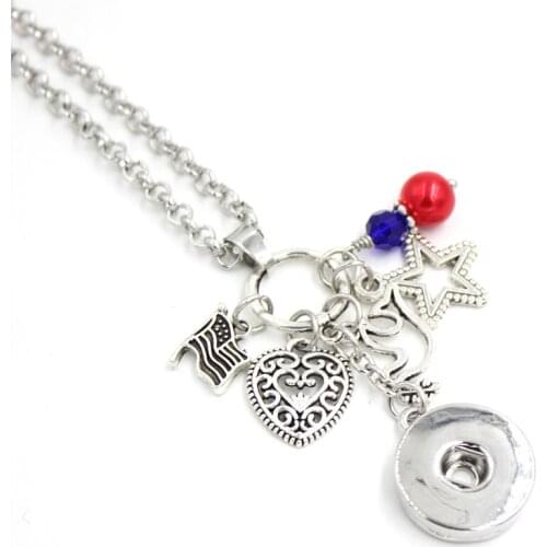 10pcs Wholesale 18mm Snap Jewelry Patriot American Flag Charms Pendant Necklace Patriotic Military Gifts Snap Necklace