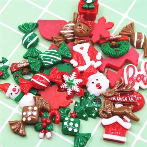 10pc Christmas Hat/Reindeer/Snowman/Tree resin Flatback Cabochon Craft for DIY Hair bow center Scrapbooking