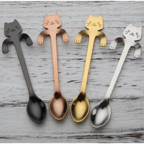 100 pcs stainless steel Cat coffee spoon dessertspoon Food grade ice spoon candy teaspoon Kitchen Supplies tableware
