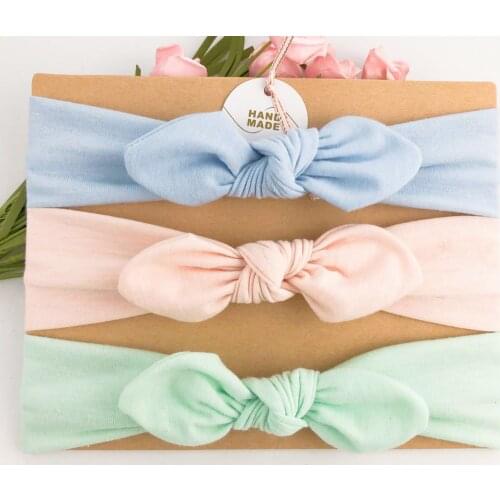 Yundfly 3 Pack Fashion Baby Girls Solid Cotton Headwrap Toddler Mint Knotted Hairbands Children Bowknot Headbands