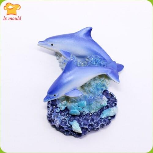 LXYY 3D Dolphins Silicone Molds Chocolate Polymer Clay Soap Candle Wax Resin Moulds 1