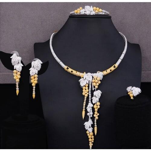 GODKI Brand Morocco Design 4PCS Shiny Long Earrings Necklace Jewelry Set for Women Romantic Bridal Wedding Engagement Jewelry