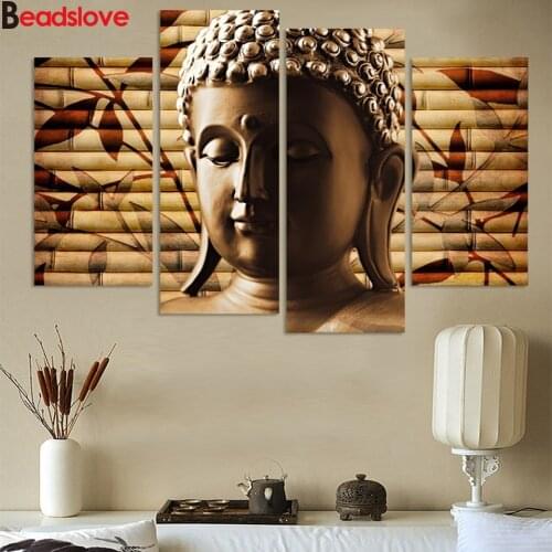 4 piece golden Buddha leaf picture full display 5d diy diamond painting cross stitch diamond embroidery mosaic art home decor