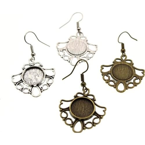 5 Pairs Fit 12mm Round Glass Cabochon Blank Earring Base Setting Antique Silver Color Dangle Earrings Hooks DIY Jewelry Making