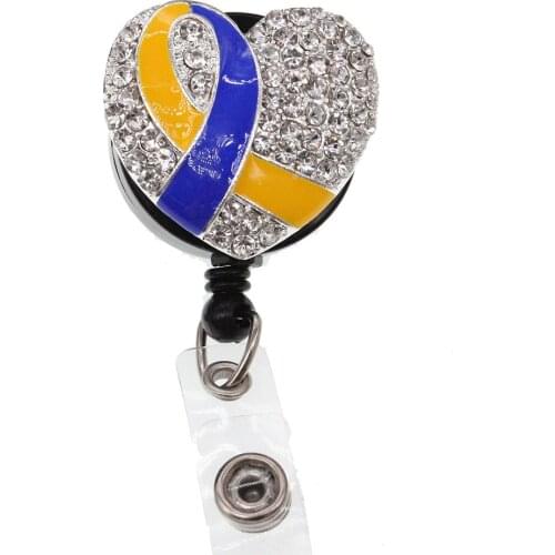 50pcs/lot Colorful Enamel Ribbon Heart Shape Rhinestone Retractable ID Badge Reel Holder for Nurse