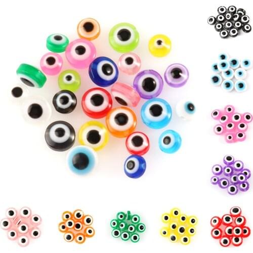6/8/10mm Mixed Round Flat Evil Eye Acrylic Beads Striped Resin Spacer Beads for Jewelry Making DIY Bracelet Necklace Accessories