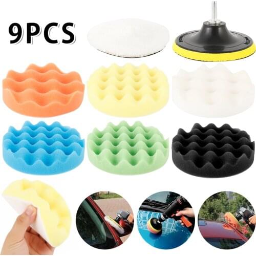 9Pcs Buffing Sponge Pad Set 5 Inch Car Waxing Polishing Rubbing Ruber Scouring Pad Auto Buffing Cleaning Tools Car Repair Care