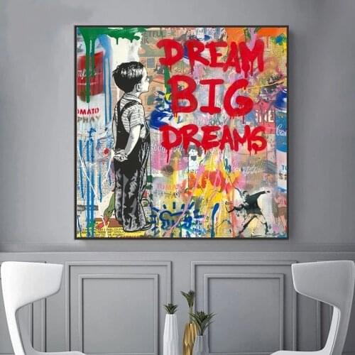 Banksy Dream Big Dreams Mr Brainwash Canvas Pop Art Poster Modern Art Prints Wall Pictures Street Art for Home Decoration