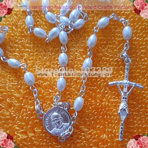 Free shipping 10pcs/set 6*4mm oval glass faux pearl bead rosary,cute pearl rosary,mini rosary necklace special offer