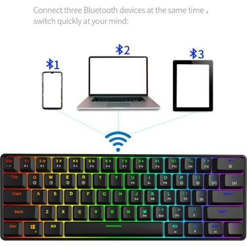 RGB Backlit Bluetooth 5.0 Wireless Dual Mode Mechanical Keyboard,61 Gateron Keys