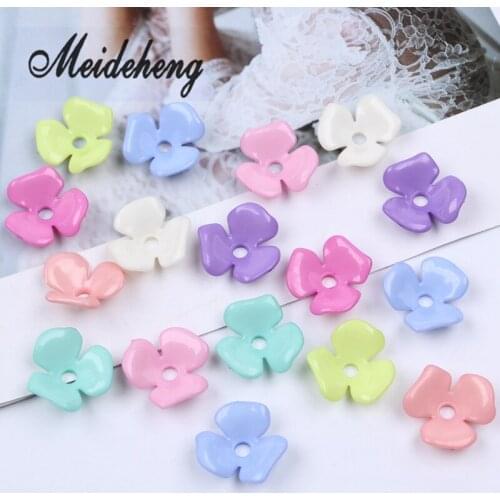 22mm DIY Wholesale Bend Three Petal Flower Beads Spring Soid Color Craft Beads For Jewelry Making Needlework Accessory 45PCS
