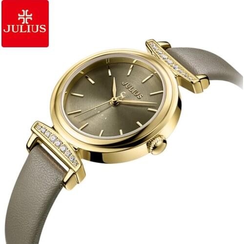 Julius Women Candy Color Waterproof Leather Quartz Wristwatches Fashion Simple Big Dial Student Watches Clock Girl Gifts