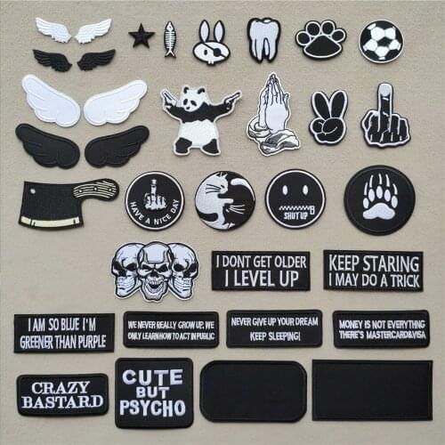 46 Styles can Choose) Black and White Patches for Clothing Embroidered Appliques Iron on Badges Stripes Stickers on Clothes