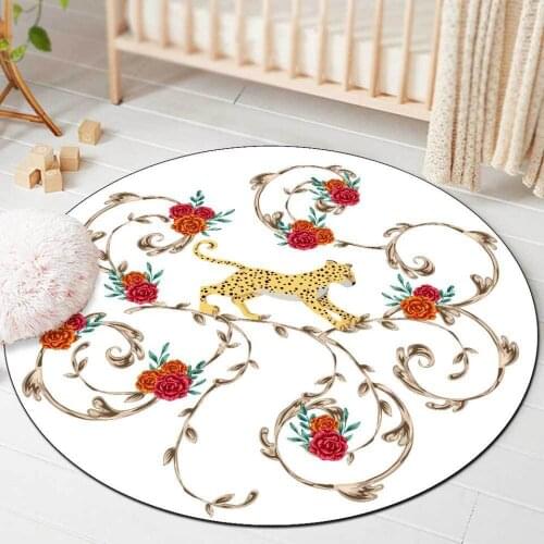 Flower Rug Europe American Style Girls Room White Carpet Leopard Round Rug Carpets For Living Room Decor Washable Anti-Slip Mat