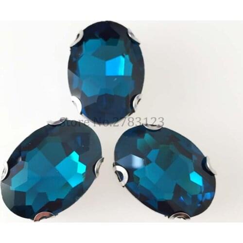 D claw peacock blue color Glass Crystal Handmade sew on claw rhinestone,Silver bottom oval shape rhinestones