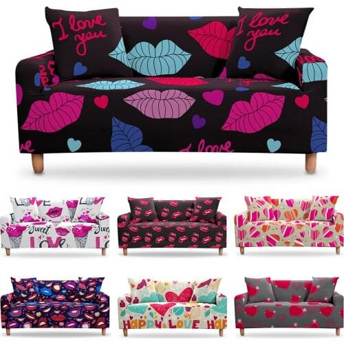 Valentines Day Gifts Heart Love Red Lips Print Decorative Sofa-Covers Chair-Protector Living-Room Elastic Couch Slipcovers