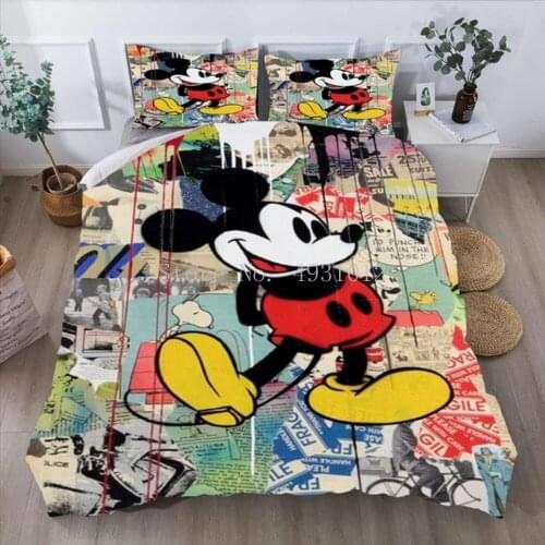 Disney Minnie Mickey Mouse Bedding Set Twin Single Queen King Size Cartoon 3D Printed 3Pieces Duvet Cover Set with 2 Pillowcase