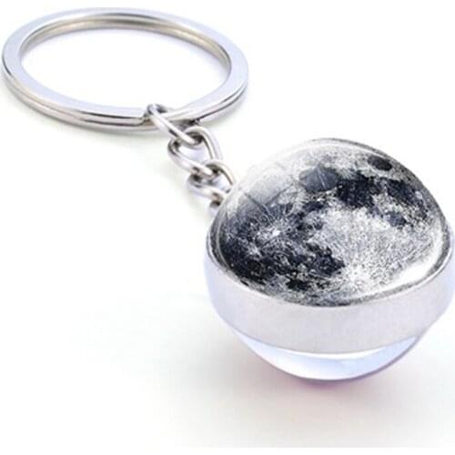 Double Sided Solar System Planet Keyring Nebula Space Keychain Moon Earth Sun Mars Art Picture Glass Ball Car Key Chain