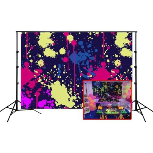 Backdrops 80s 90s Glow Party Colorful Paint Splat Splashes Graffiti Drops Photo Background Skate Birthday Baby Shower Banner