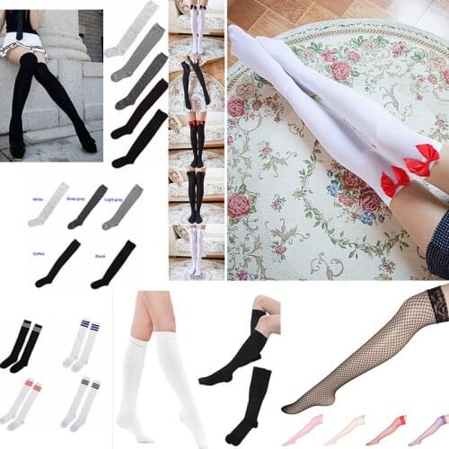 Girls Student Socks Stretch Lace Bow Thigh High Socks Fashion Sexy Stockings Women Over Knee Womens Female Long Knee Sock