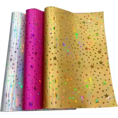 135x30cm Star Metallic Embossed Holographic PU Artificial Leather Fabric for Making Shoe/Bag/Cover/Decoration/Craft/Clothing