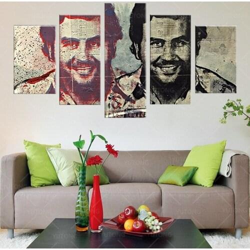 Hd print 5 pieces Pablo Escobar Hot Famous Art Painting Vintage Canvas Poster Wall Home Decor with frame