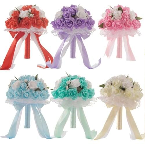 Bride Holding Artificial Flowers New Romantic Wedding Colorful Bridesmaid Bouquet Handmade Bridal Wedding Accessories For Women