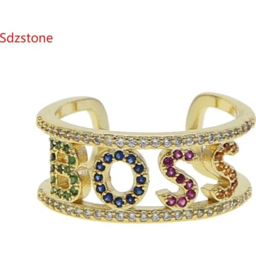 Sdzstone Hot Sale Letter BOSS Gold Color Female Ring Big Large Retro Vintage Golden Gothic Women Jewelry Rings