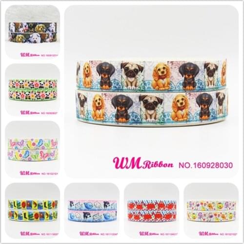 Q&N ribbon 7/8inch 22mm cartoon dog printed grosgrain ribbon webbing 50yards/roll for hair tie free shipping