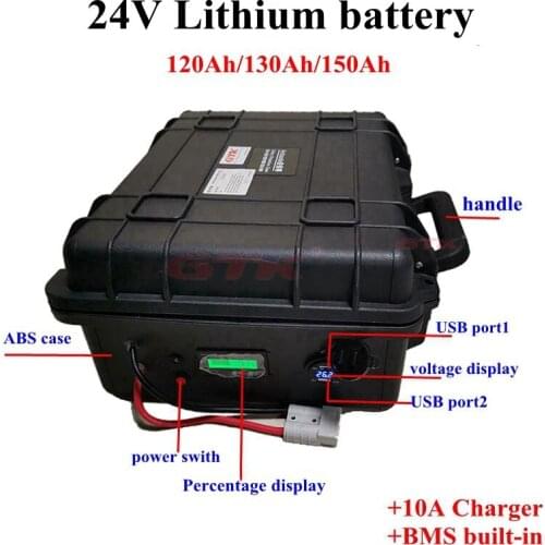 24V 120Ah 130Ah 150Ah lithium li ion battery with BMS 7S for inverter Solar system RV electric fishing boat UPS EV+10A charger