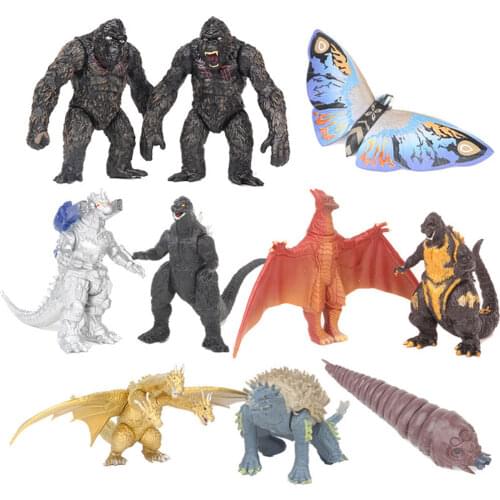 10pcs/set Gojira Jinlian Mechanical Three-headed Dragon Chimpanzee Monkey Action Figuredoll Car Decoration