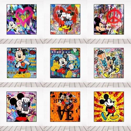 Mickey Mouse Street Graffiti Art Disney Cartoon 5D DIY Diamond Painting Diamond Embroidery Full Cross Stitch Kits Home Decor