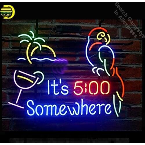 Its 5 :00 S omewhere Parrot Neon signs Neon Light Custom Handmade Glass Neon Sign Beer Bar Light Excellent Unique Lamp Anime