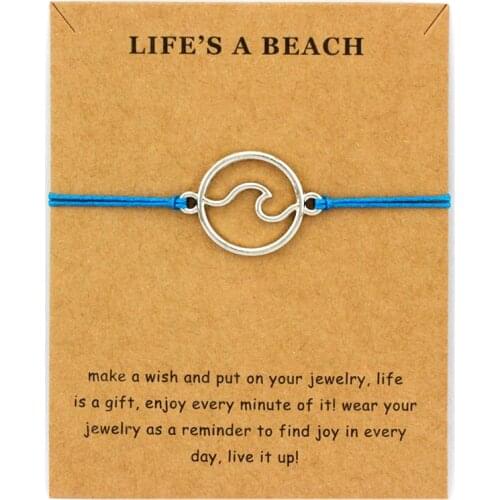 New Fashion Summer Ocean Style Beach Sea Wave Spray Jewelry Make a Wish Silver Gold Wave Charm Women Bracelets for Women