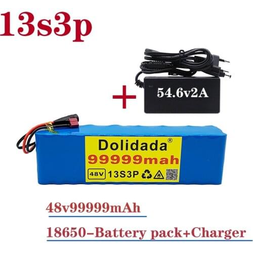 2021 NEW 48V 99.999Ah 1000w 13S3P 48V 18650 Lithium ion Battery Pack For 54.6v E-bike Electric bicycle Scooter with BMS+Charger