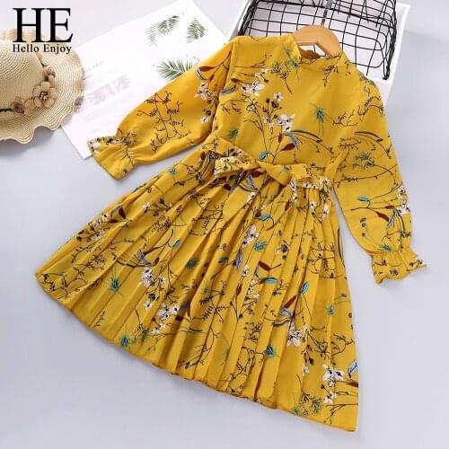 HE Hello Enjoy Toddler Girls Dresses Baby Girl Clothes 2021 Autumn Summer Bow Print Princess Party Elegant Kids Dress Vestidos