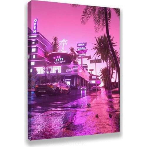 Prints Pictures Home Decoration Wall Art Modular Vice City Nights Poster Painting Cuadros On Canvas For Living Room